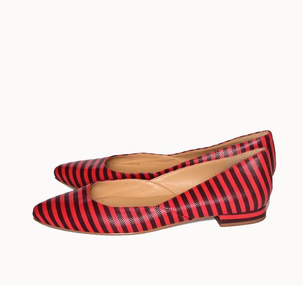 TALBOTS Edision Vibrant Poppy & Navy Striped Ballet Flats-Preppy- Nautical vibes - Picture 11 of 13